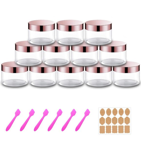 Other - 12 Pack 4 oz Plastic Cosmetic Containers With Rose Gold Lids Refillable Clear Em